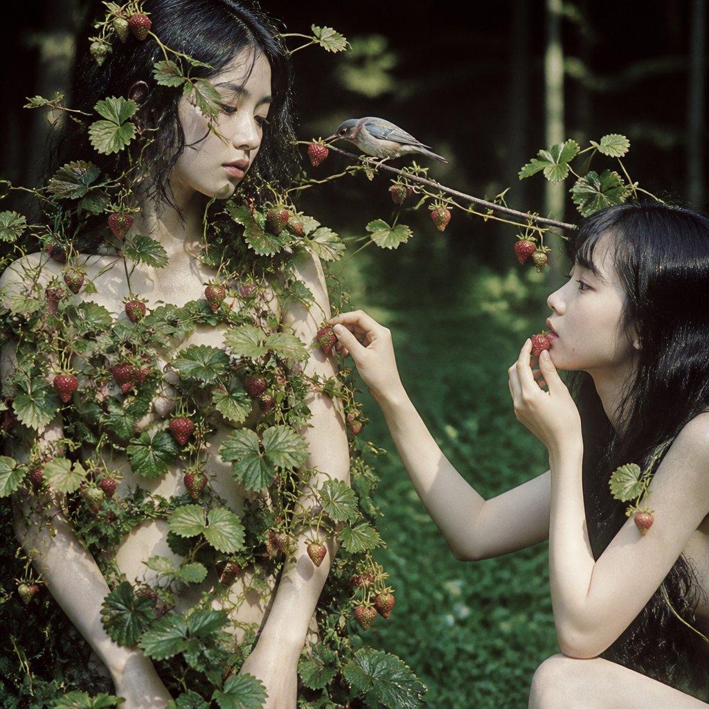 Surreal Strawberry Picking Forest - AI image template preview