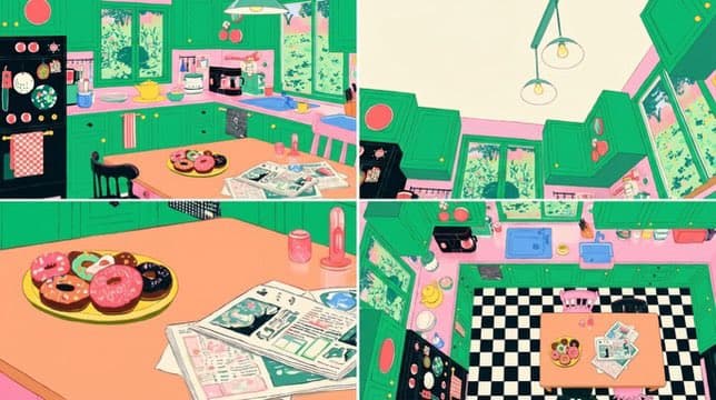 Four-Panel Retro Kitchen Scene - AI image template preview