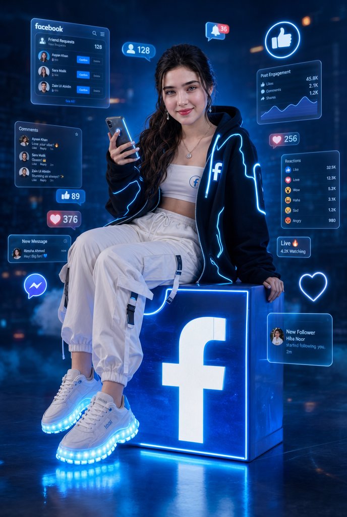 Neon Facebook Influencer Portrait - AI image template preview