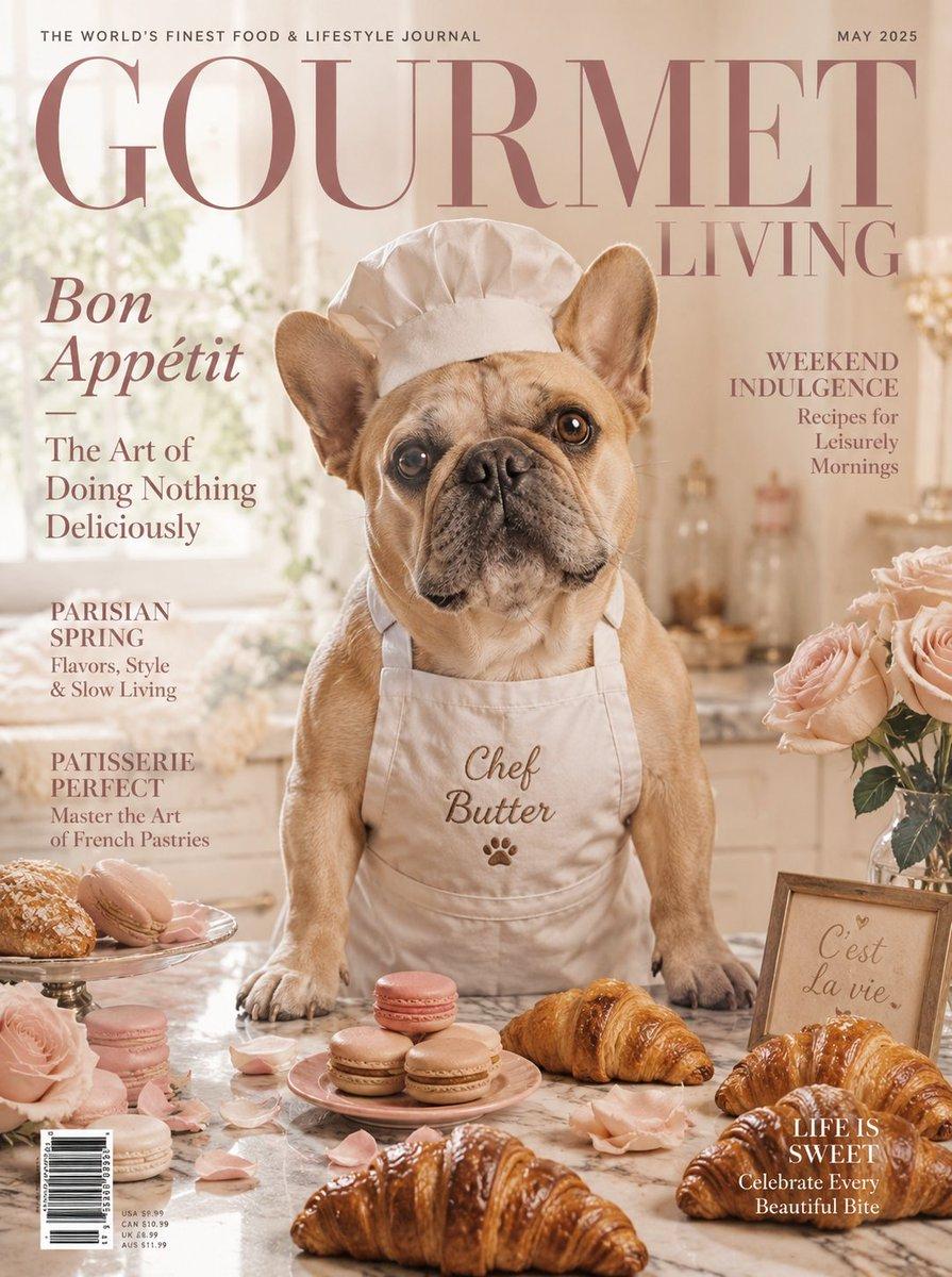French Bulldog Pastry Chef Magazine Cover - AI image template preview