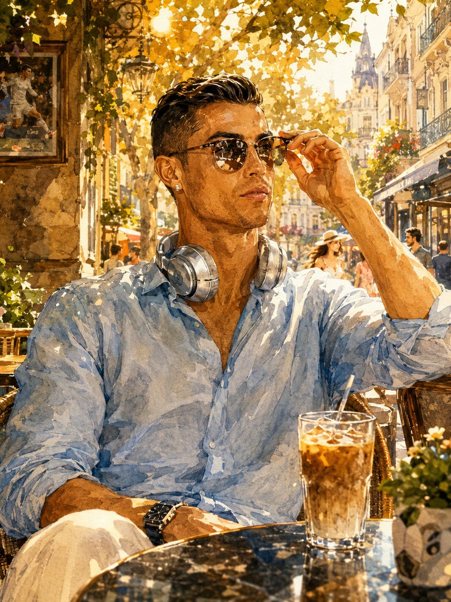 Cristiano Ronaldo Watercolor Portrait - AI image template preview