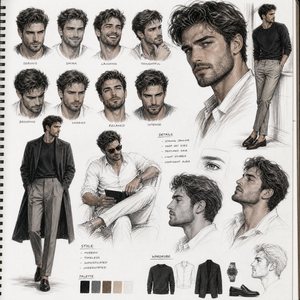 Sketchbook Character Study Board - AI image template preview