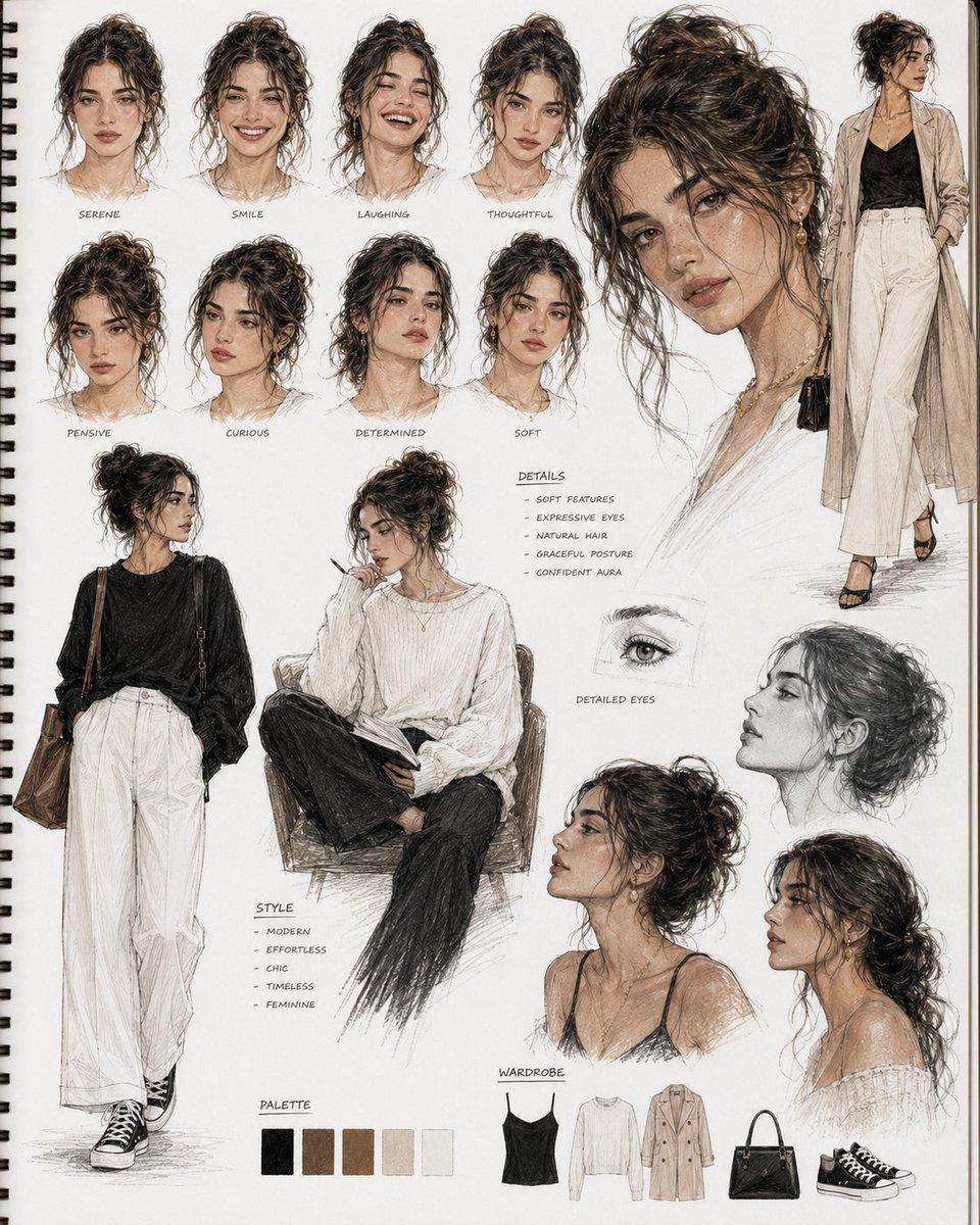 Cinematic Sketchbook Character Board - AI image template preview