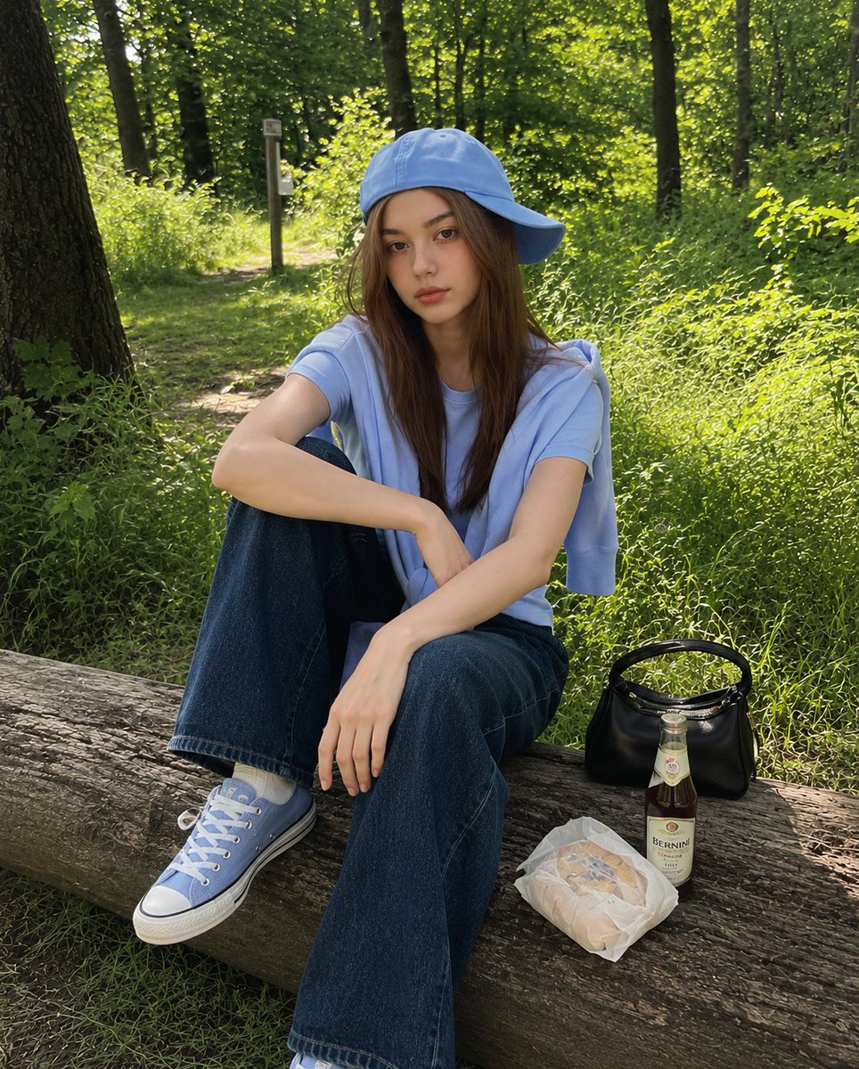 Korean Girl Forest Picnic Portrait - AI image template preview