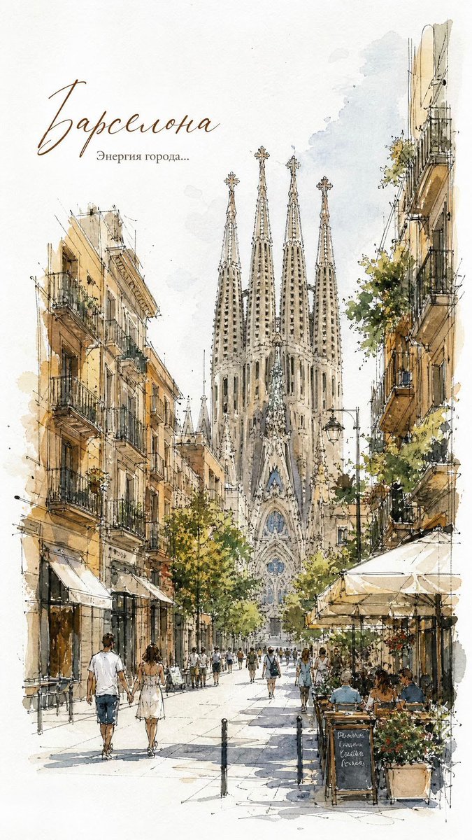 European City Watercolor Sketch Poster - AI image template preview