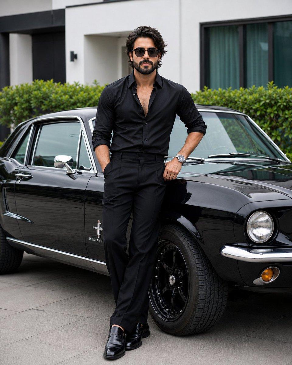Stylish Man with Luxury Mustang - AI image template preview