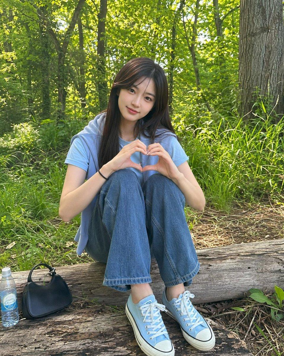 Summer Forest Portrait with Heart Gesture - AI image template preview