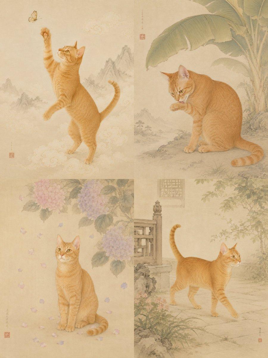 Oriental Gongbi Style Pet Portrait - AI image template preview