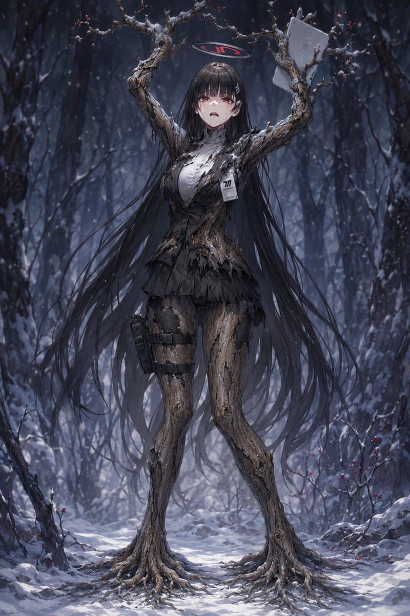 Snow Forest Tree Girl - AI image template preview