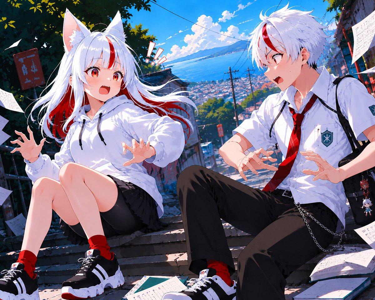 Fox-Eared Anime Students by the Sea - AI image template preview