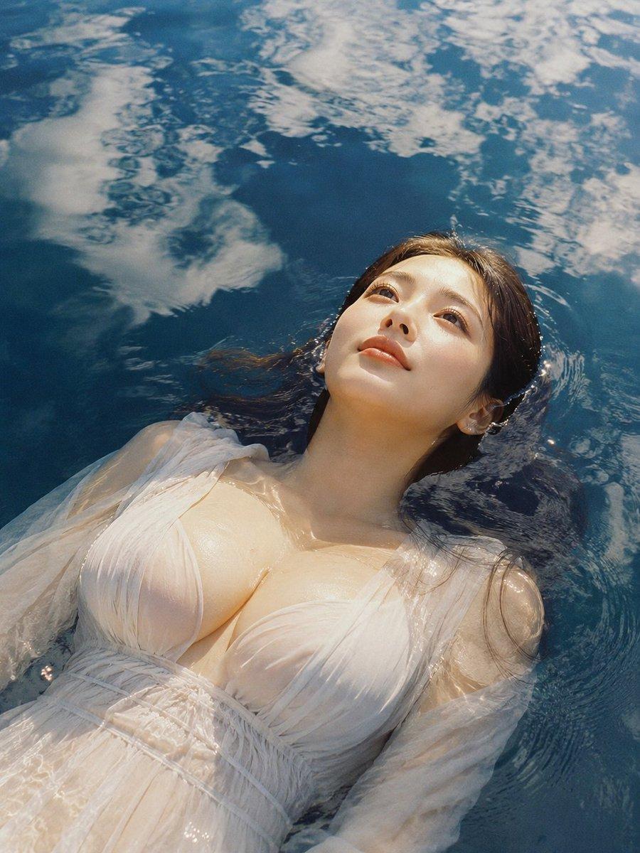 Woman Floating in Reflective Water - AI image template preview