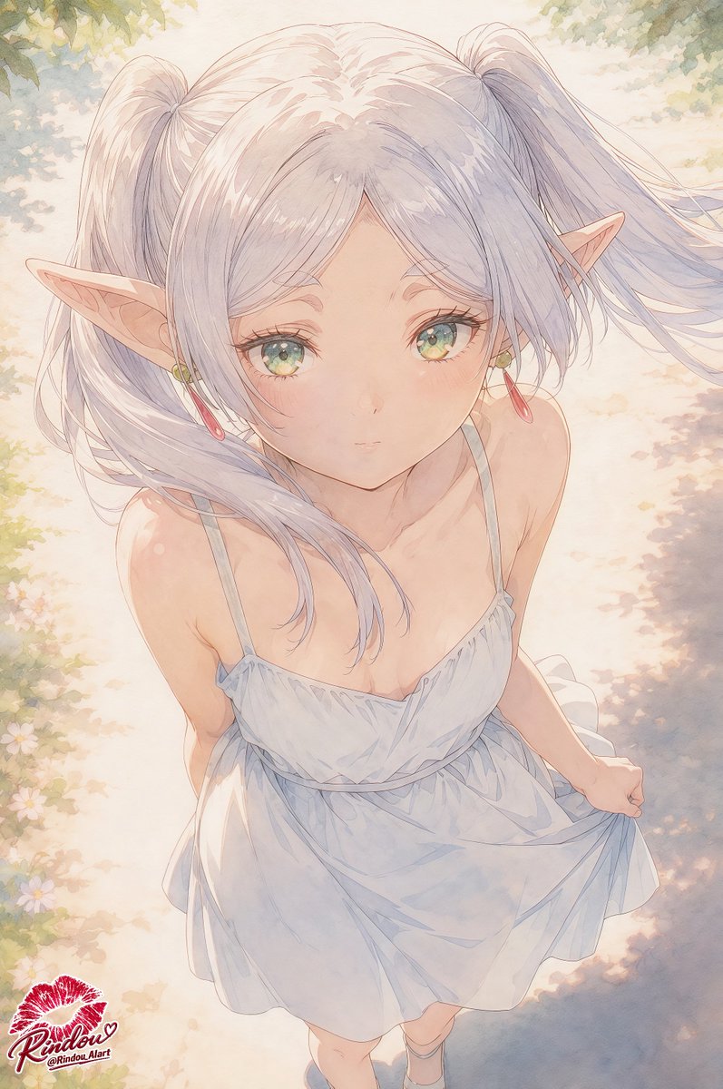 Censored Elf Girl Garden Illustration - AI image template preview