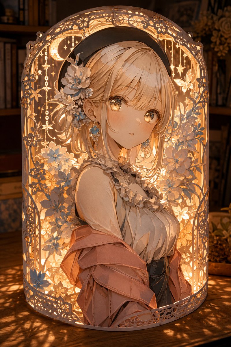 Anime Kirigami Lantern Girl - AI image template preview