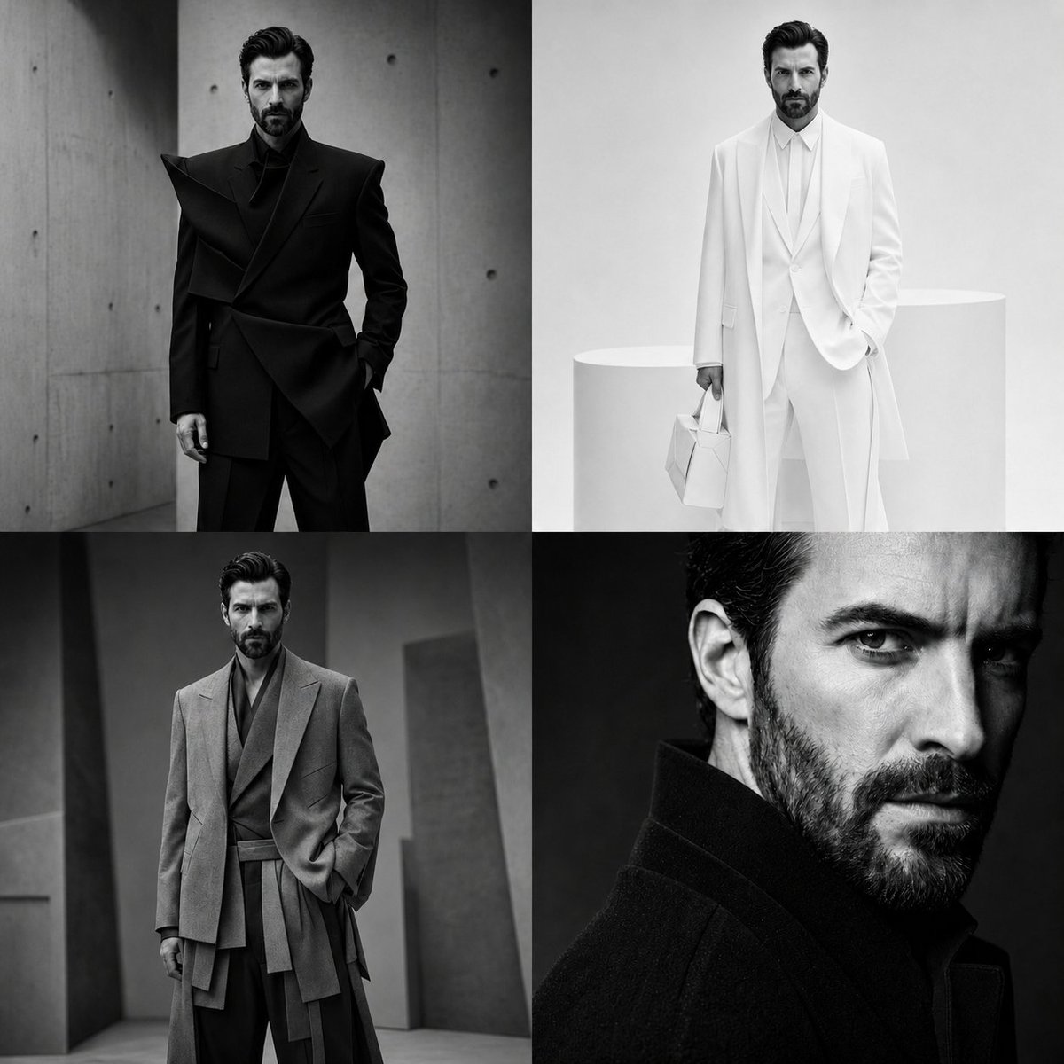 4-Panel Monochrome Fashion Grid - AI image template preview