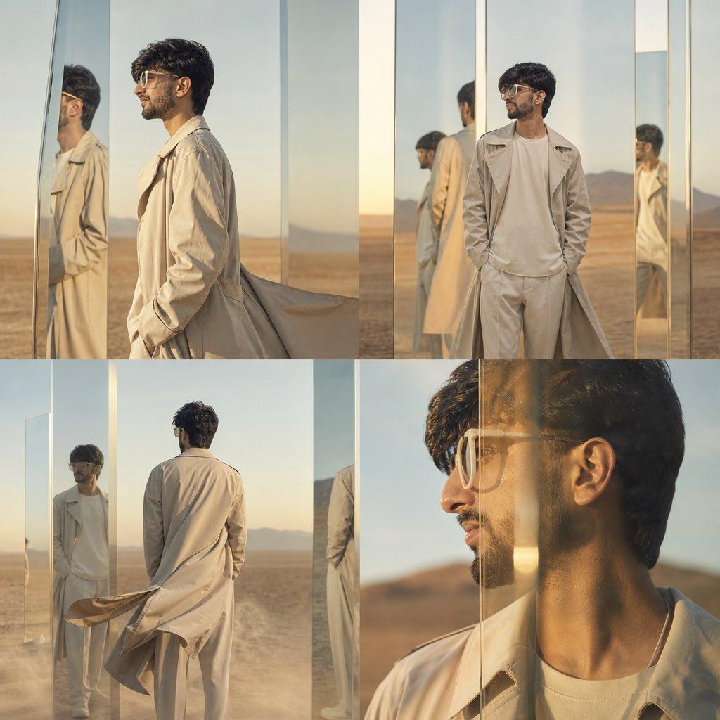 High-Concept Desert Mirror Fashion Photography - AI image template preview