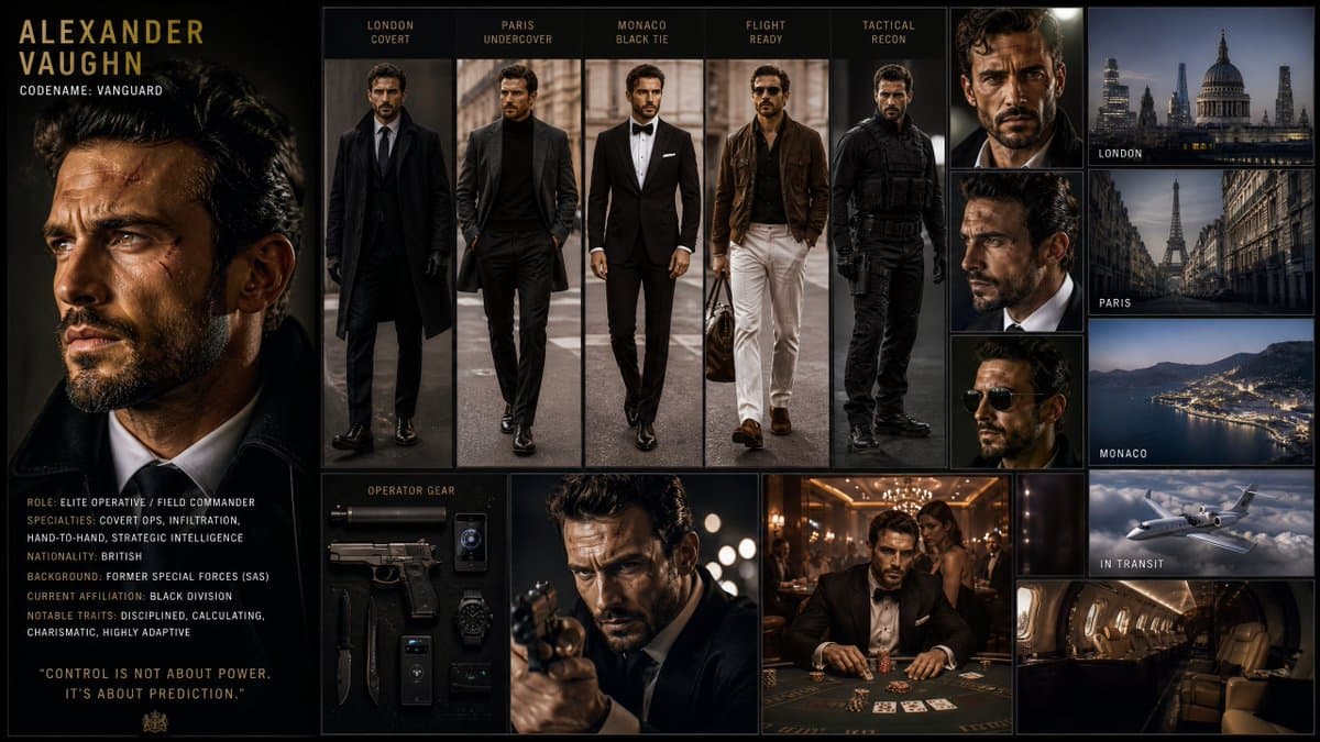 Hollywood Spy-Thriller Character Board - AI image template preview