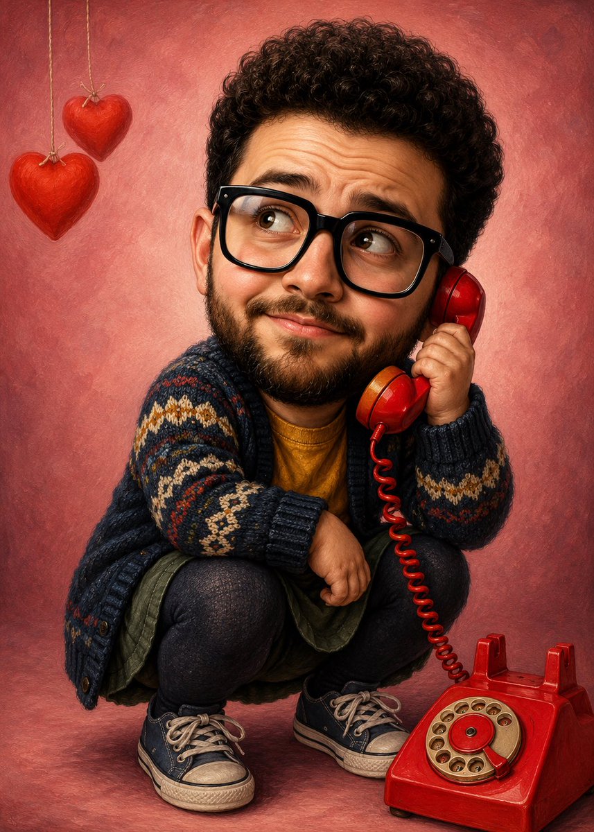 Red Thread Caricature Oil Painting - AI image template preview