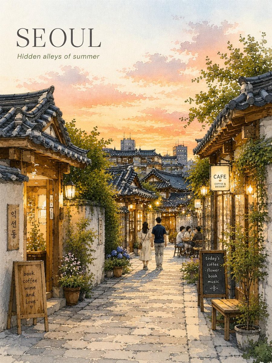 Seoul Watercolor Travel Poster - AI image template preview