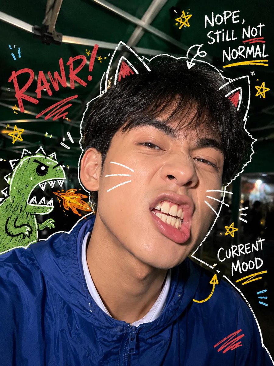 Y2K Nighttime Selfie with Doodles - AI image template preview
