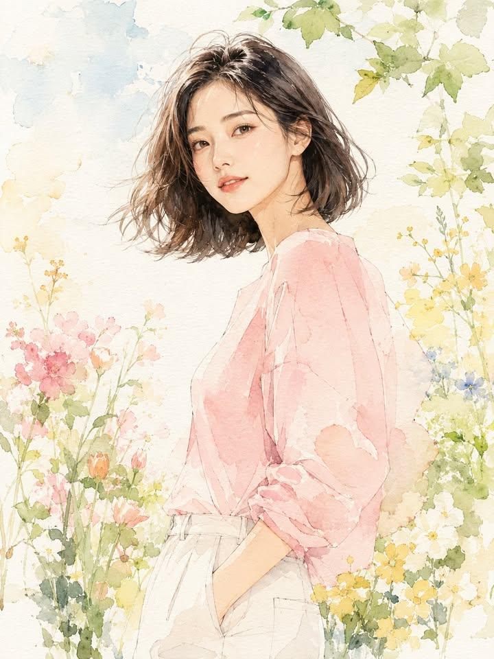 Fashion Editorial Watercolor Portrait - AI image template preview