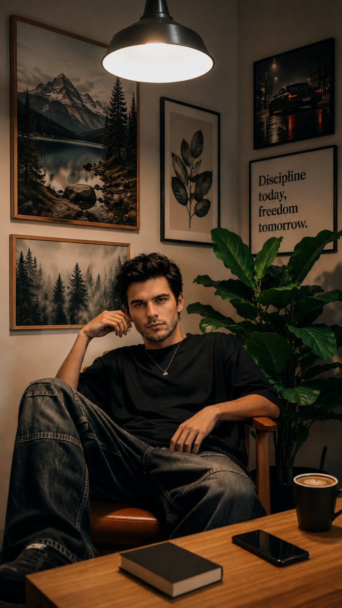 Cozy Workspace Café Portrait - AI image template preview