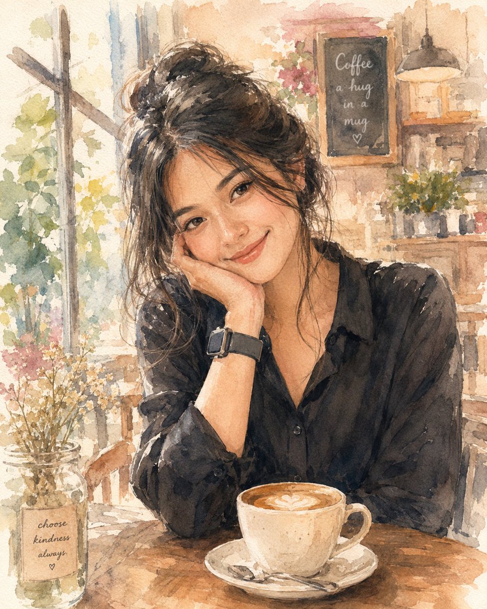 Soft Watercolor Café Illustration - AI image template preview