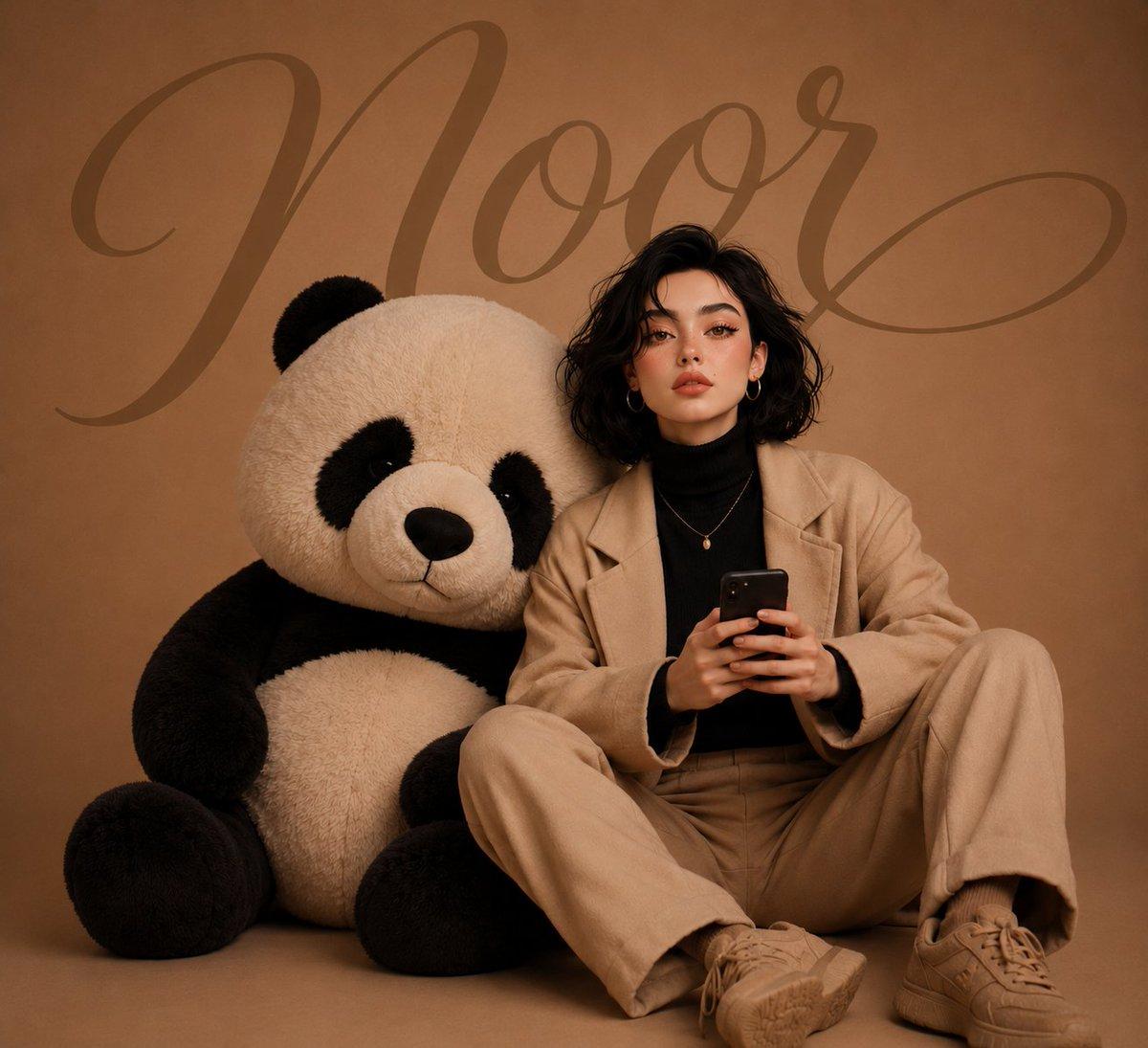 Girl with Giant Plush Panda - AI image template preview
