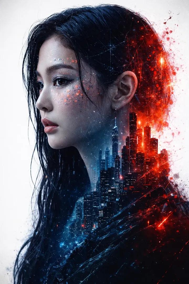 Double Exposure City Portrait - AI image template preview