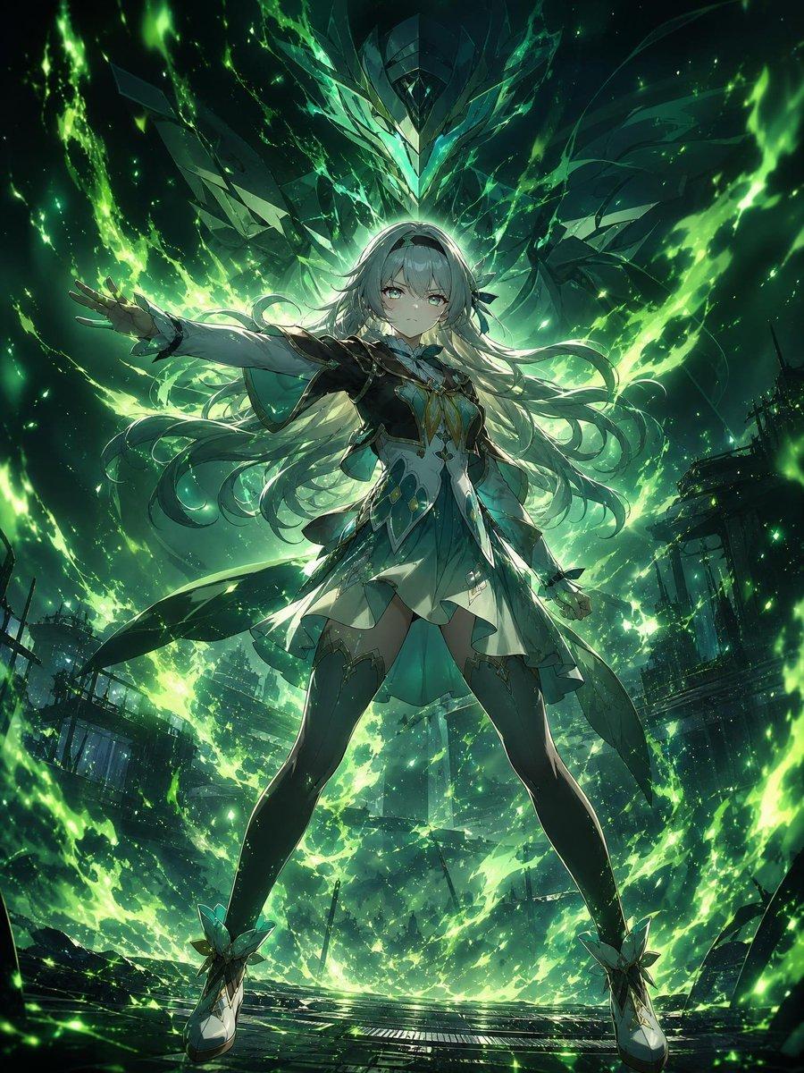 Emerald Anime Warrior Key Visual - AI image template preview