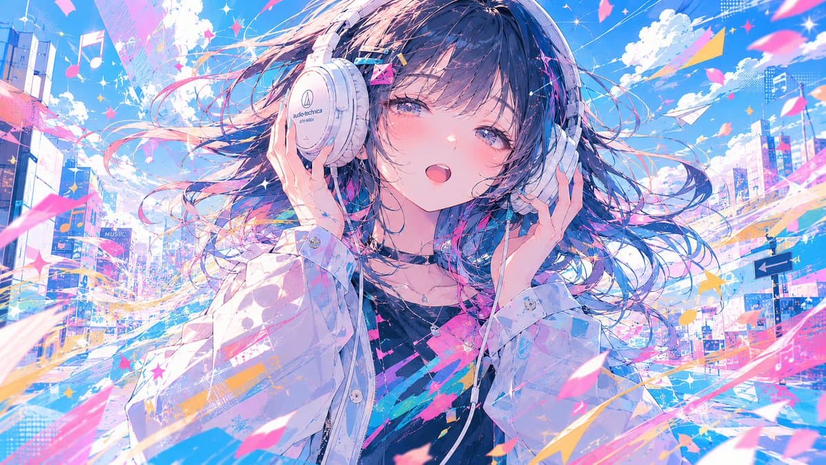Anime Girl with Studio Headphones - AI image template preview