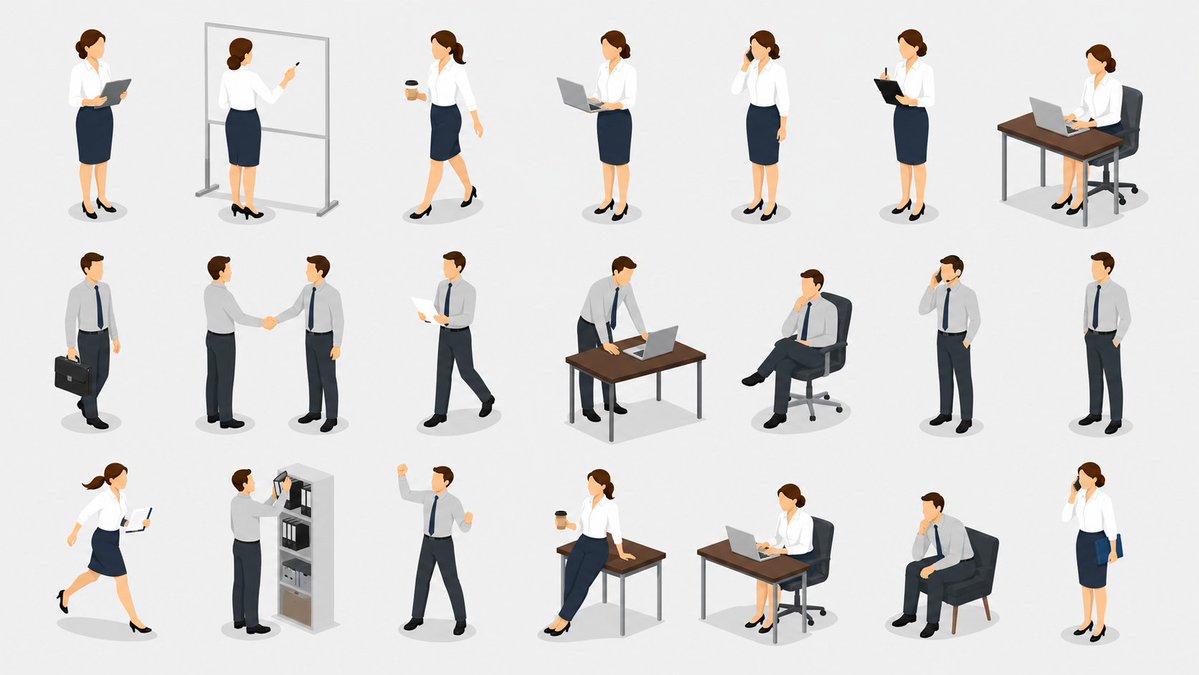 Isometric Business People Asset Sheet - AI image template preview