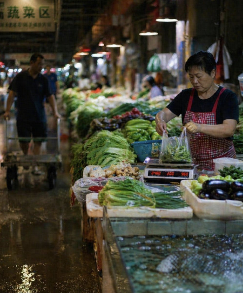 Wet Chinese Night Market Scene - AI image template preview