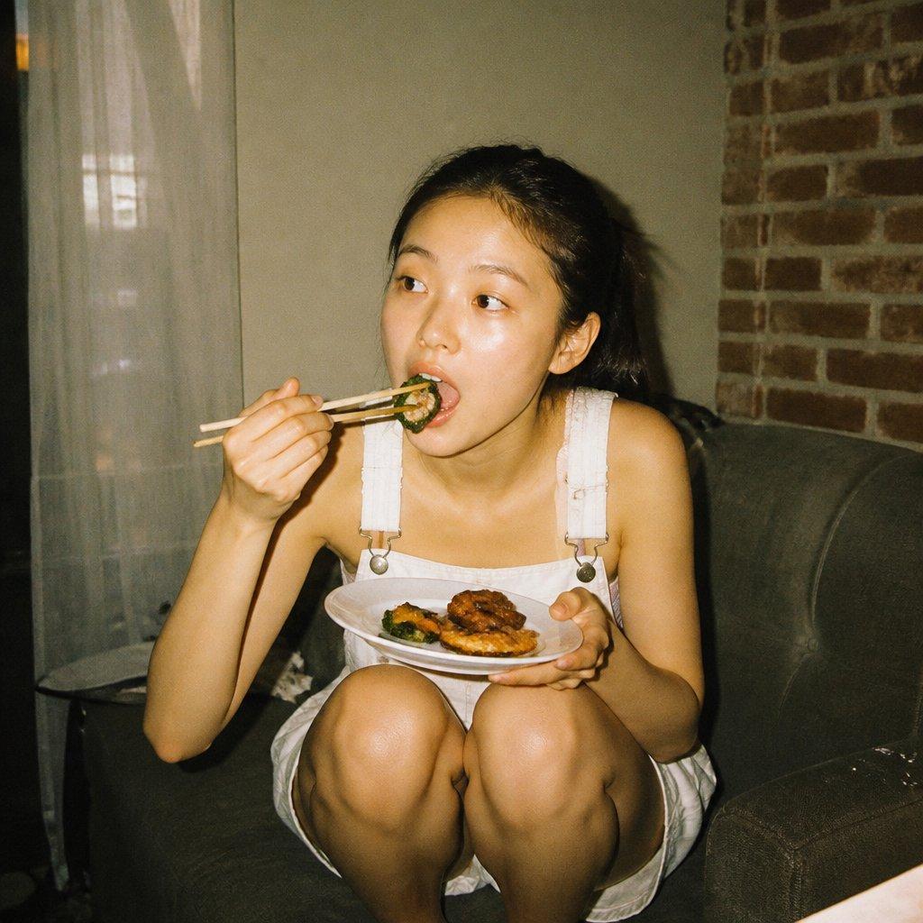 Candid Couch Dinner Flash Photo - AI image template preview