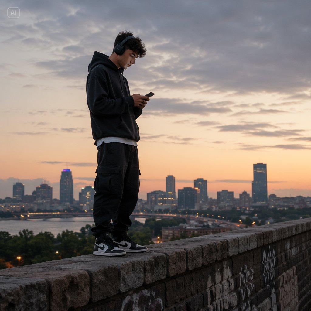 Man Texting on City Overlook - AI image template preview