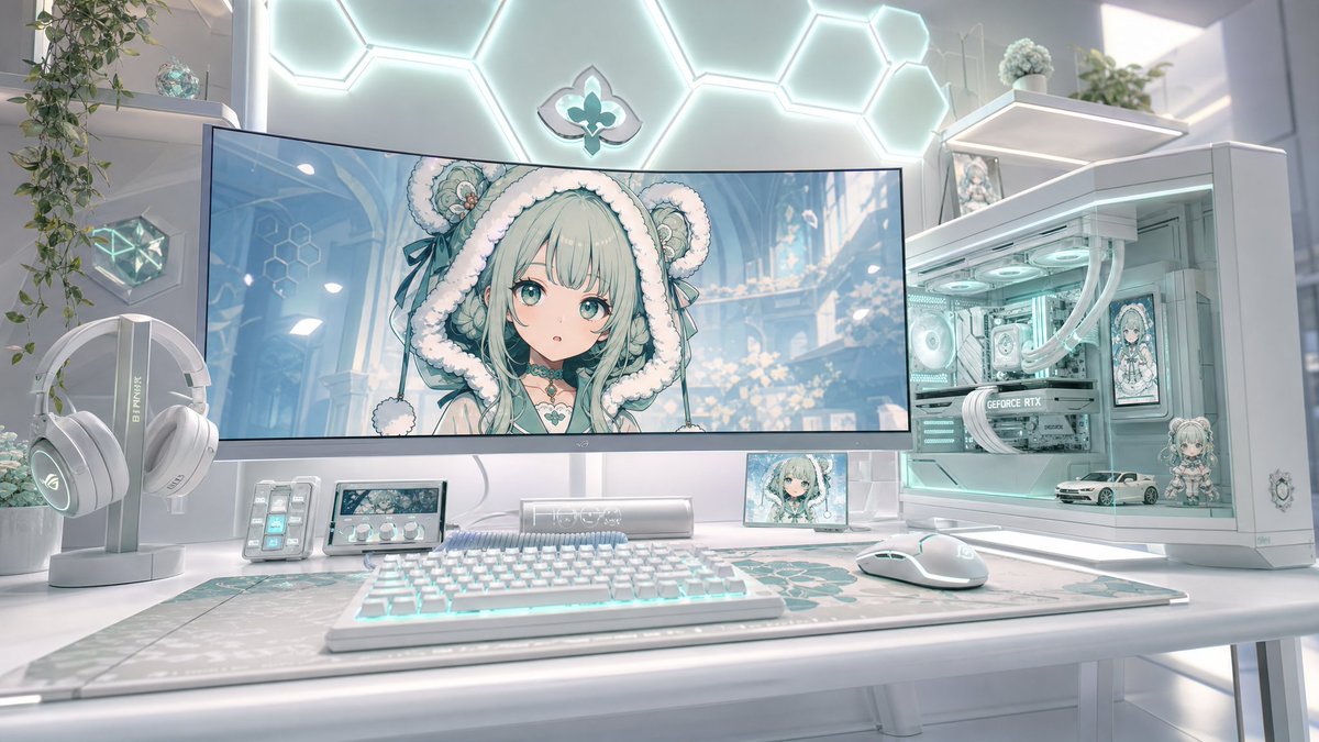 Pastel Anime Gaming Desk Setup - AI image template preview