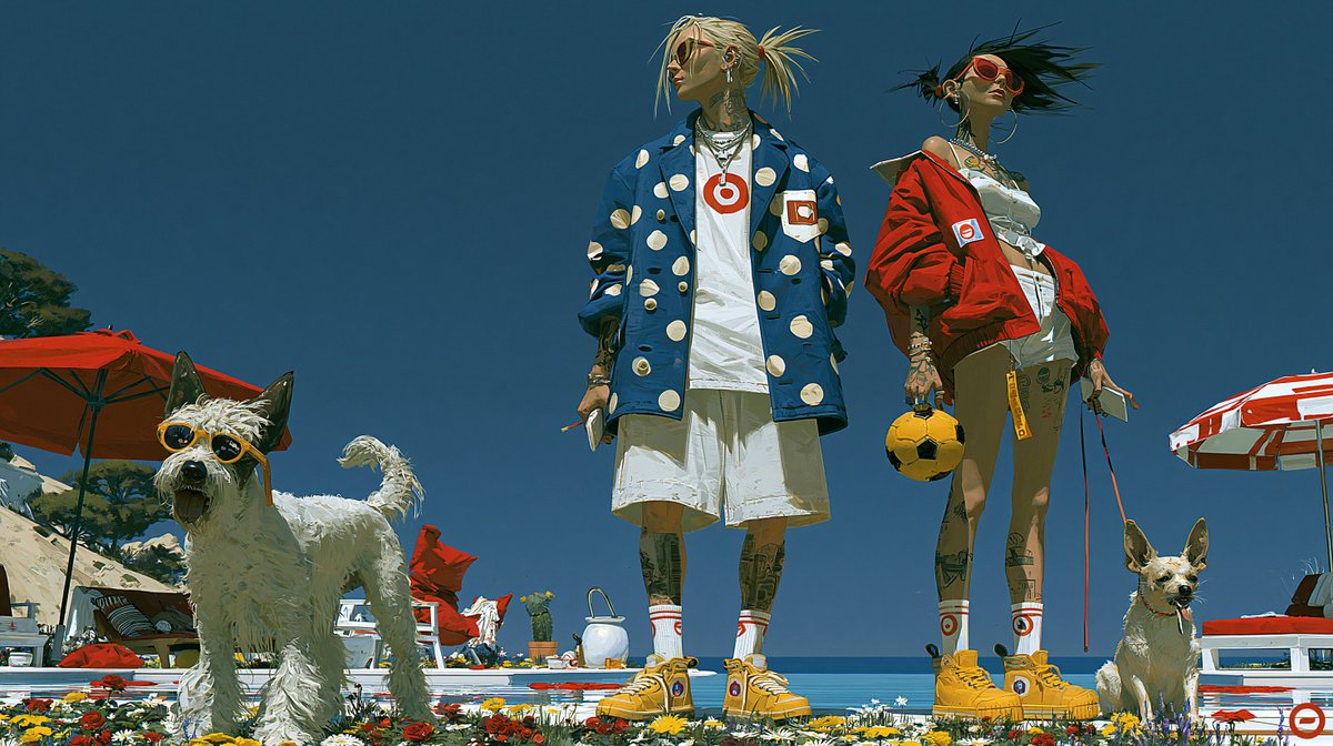 Red Peaks Beach Streetwear Duo - AI image template preview