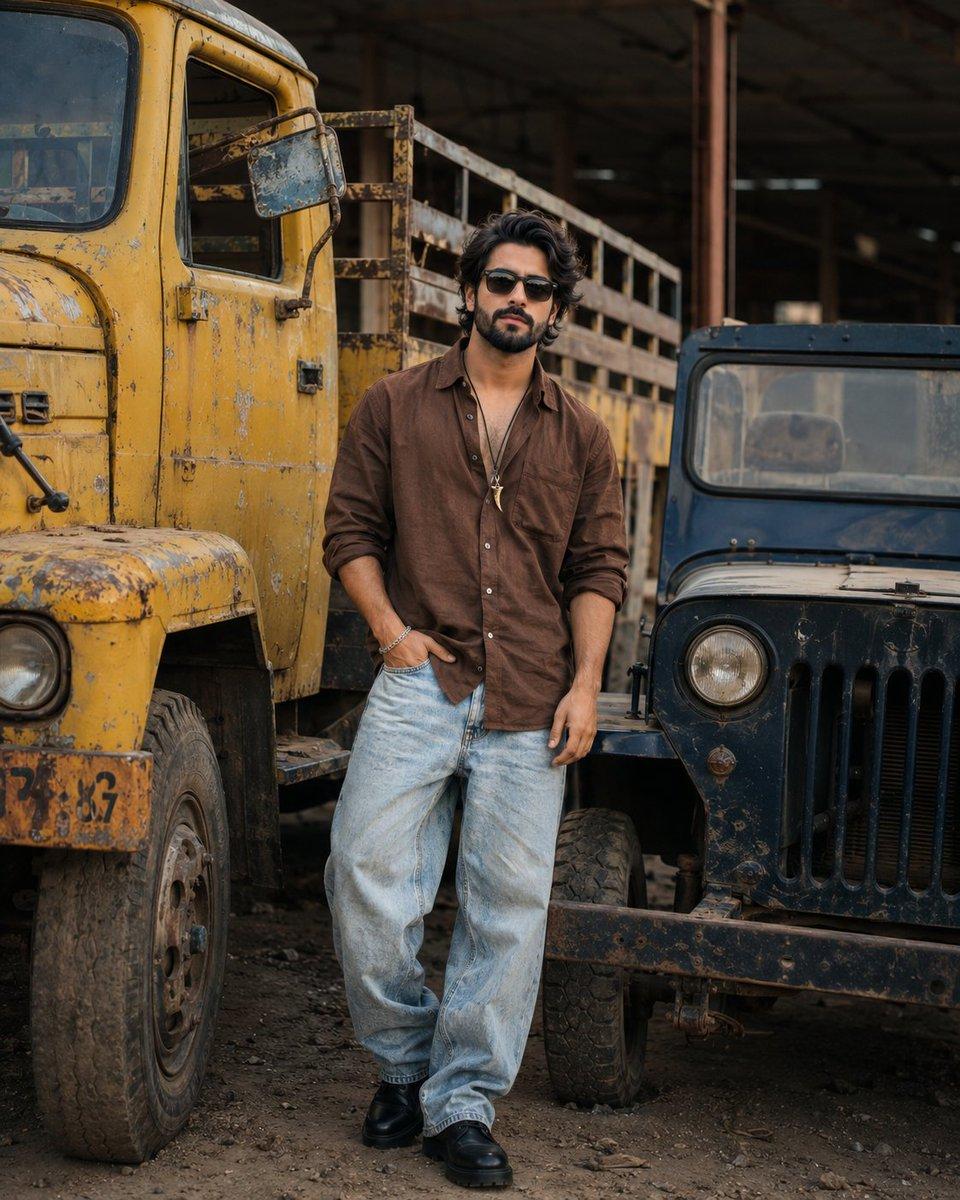 Industrial Fashion Portrait of South Asian Boy - AI image template preview