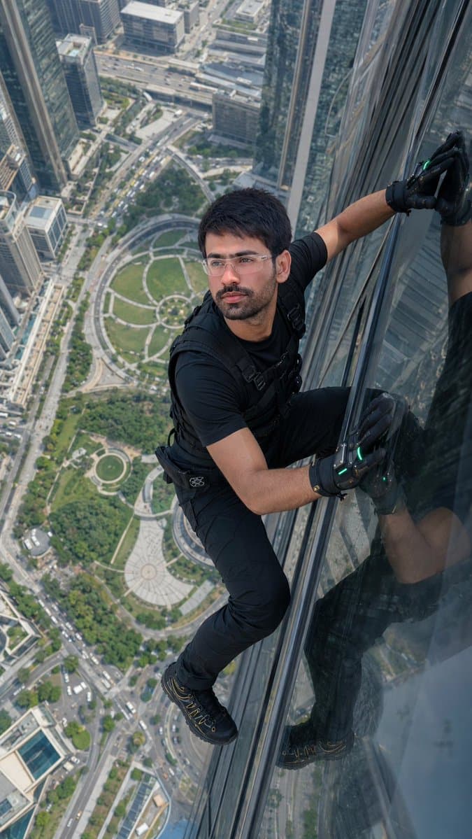 Skyscraper Climbing Action Shot - AI image template preview