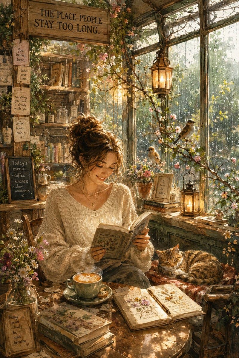 Watercolor Glasshouse Cafe Illustration - AI image template preview