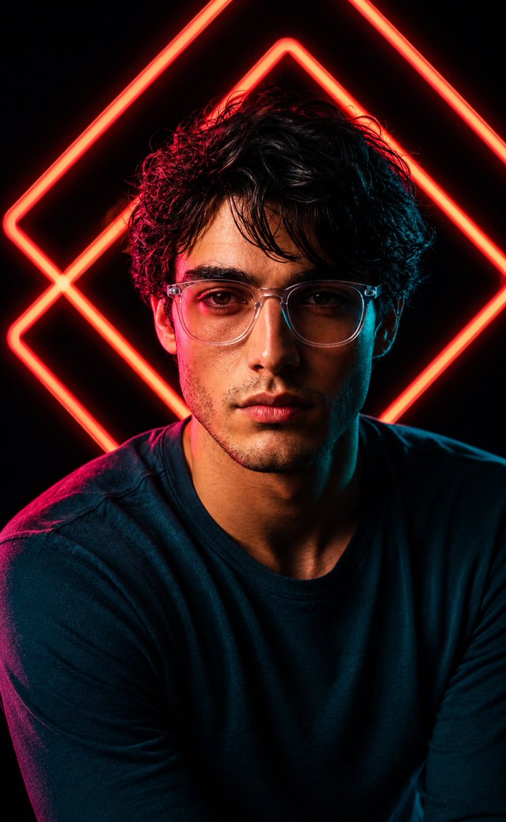 Red Neon Geometric Portrait - AI image template preview
