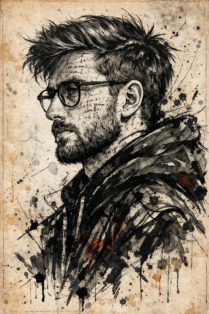 Expressive Ink Manuscript Portrait - AI image template preview