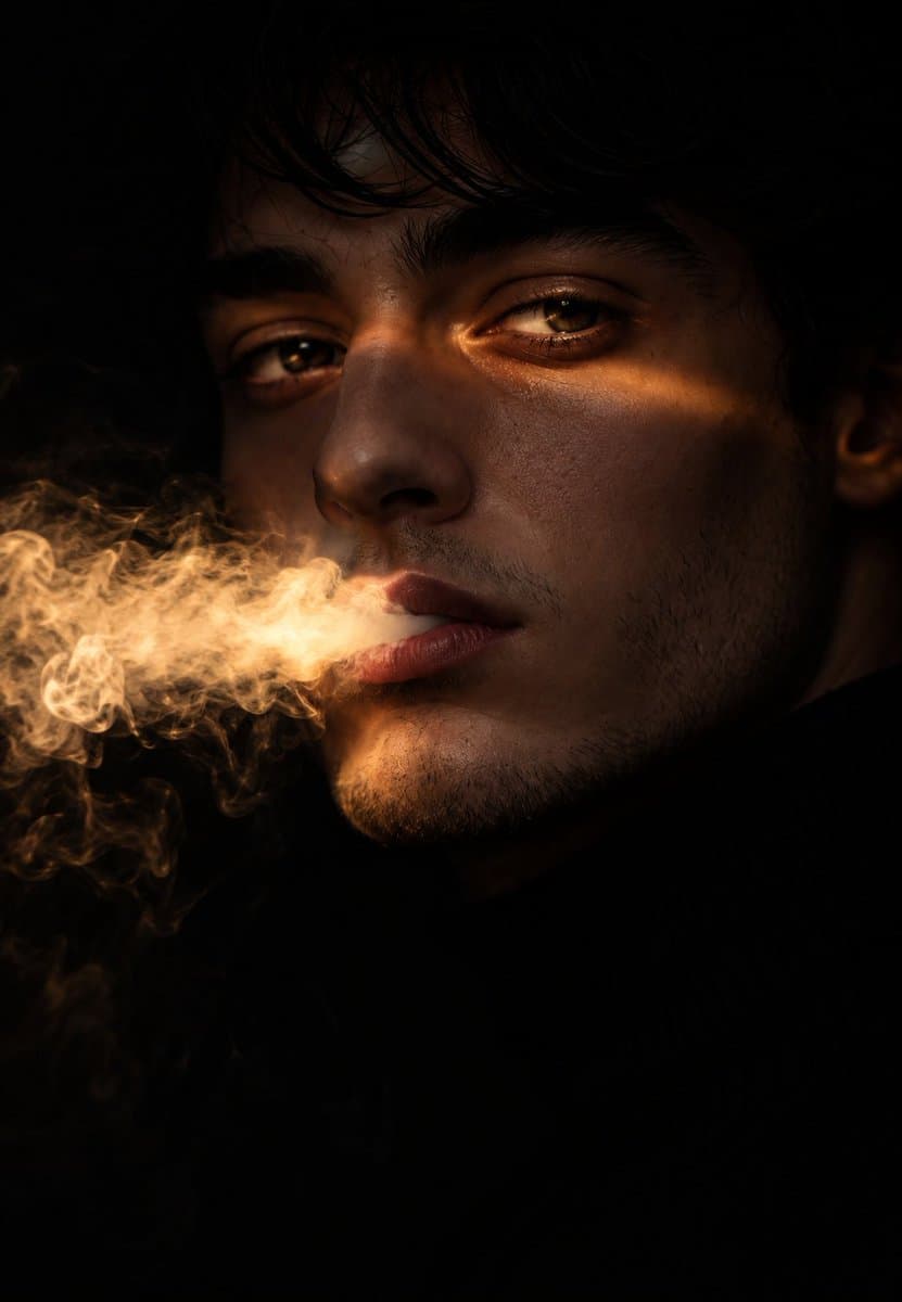 Chiaroscuro Smoke Exhale Portrait - AI image template preview