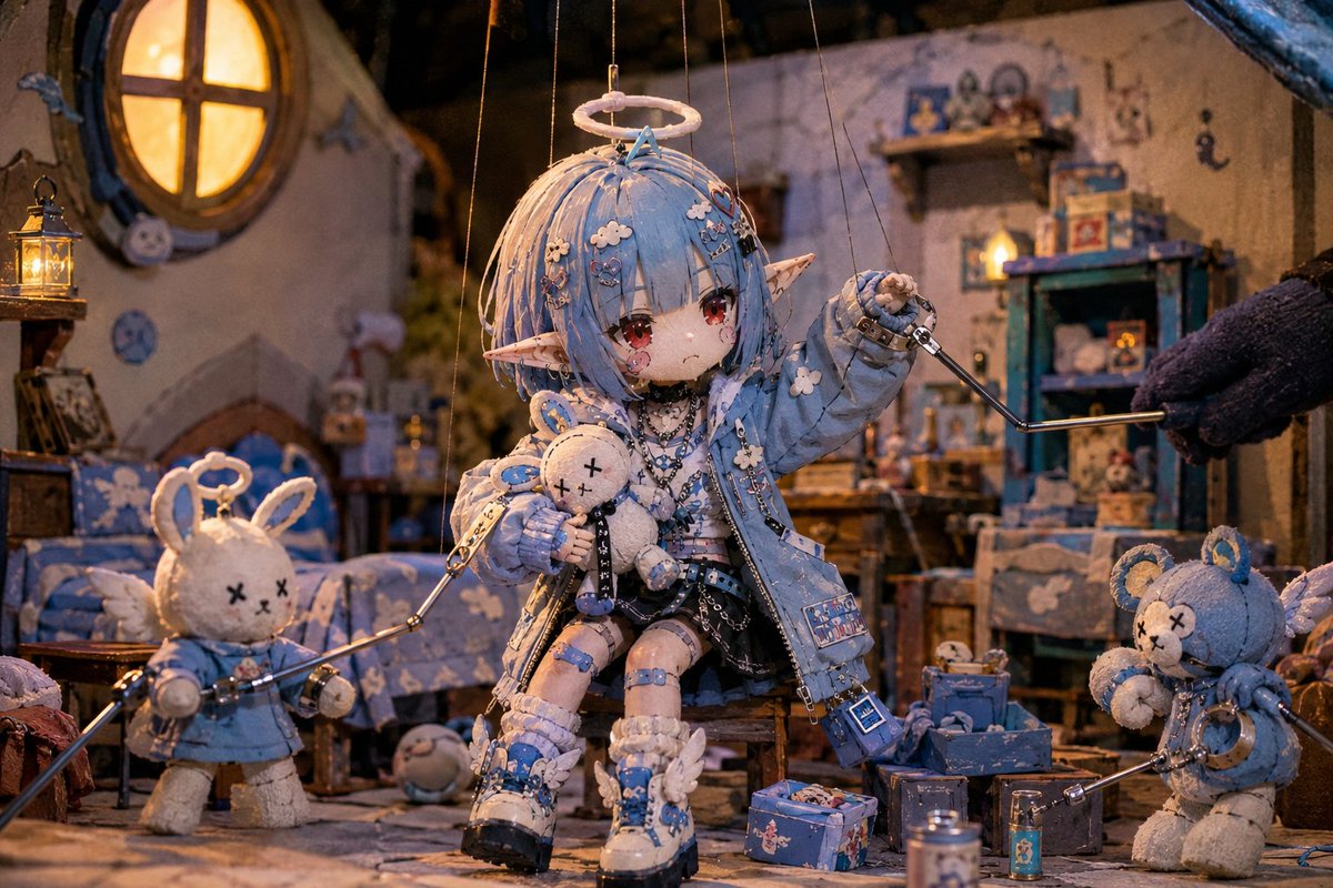 Nostalgic Puppet Play Scene - AI image template preview