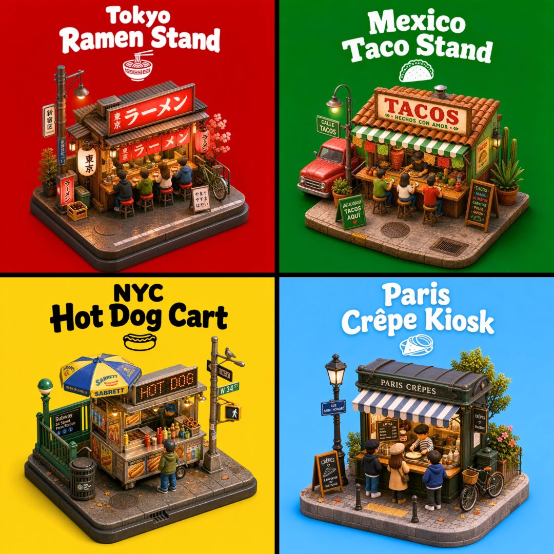 3D City Food Stand Grid - AI image template preview