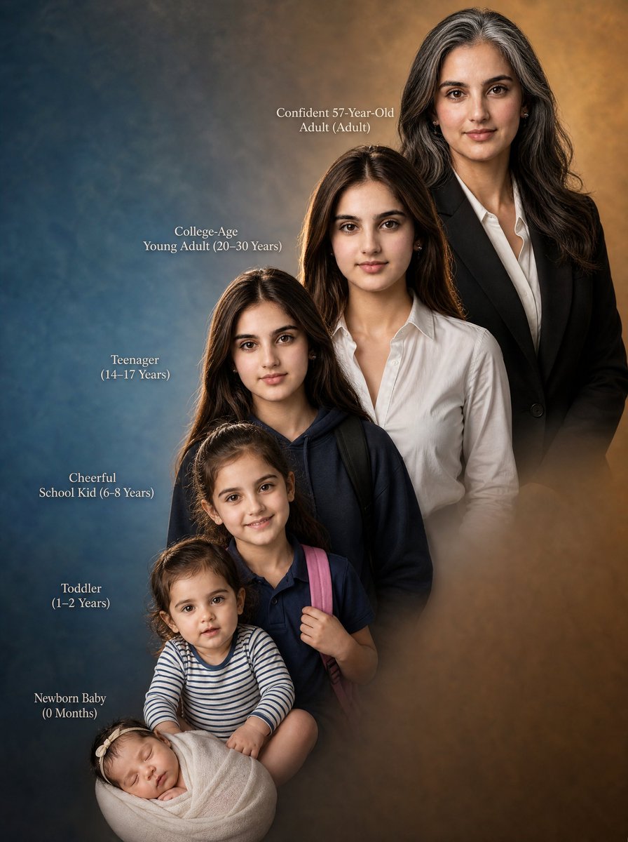 Female Life Progression Portrait - AI image template preview