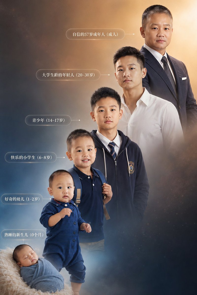 Six-Stage Life Progression Portrait - AI image template preview