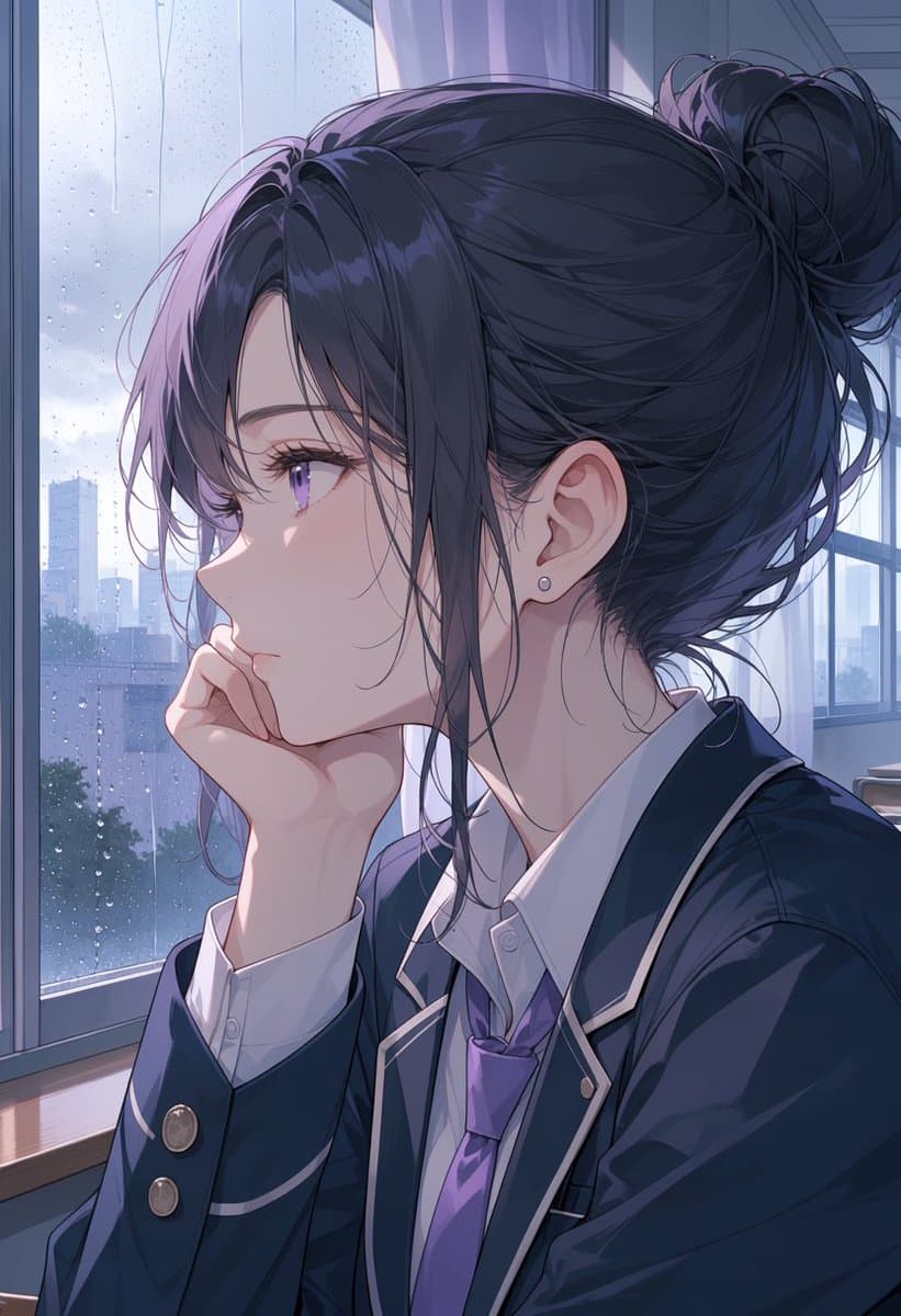Rainy Anime Student Portrait - AI image template preview