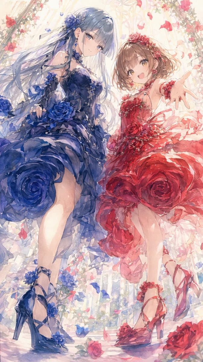 Rose Garden Anime Fashion Duo - AI image template preview