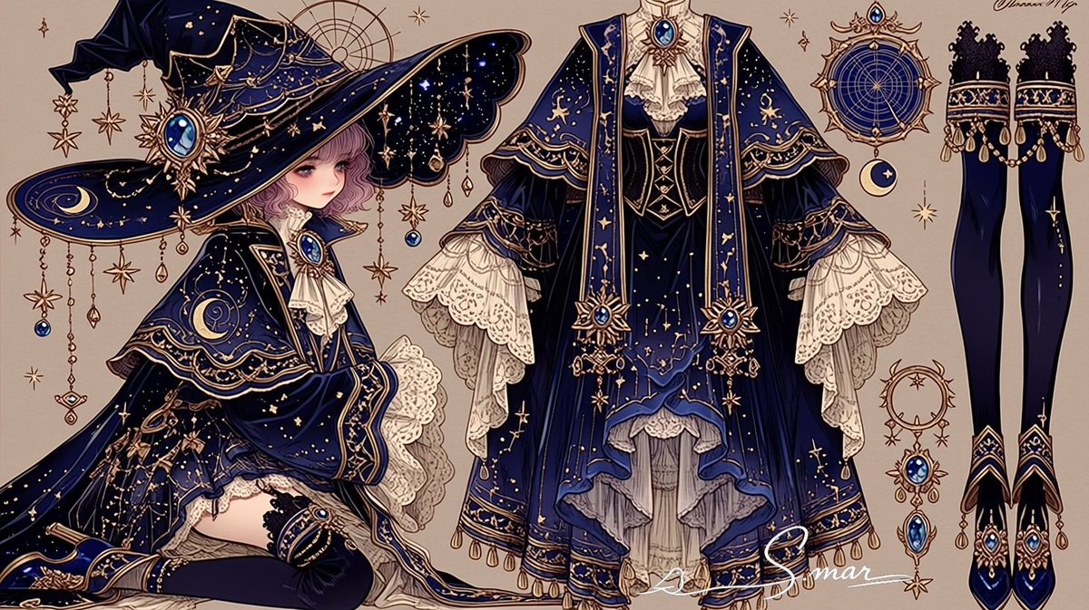 Celestial Witch Outfit Sheet - AI image template preview