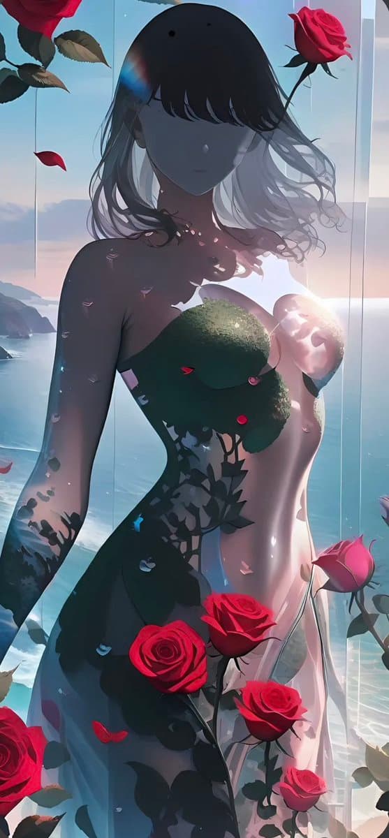 Rose Spirit Ocean Manhwa Portrait - AI image template preview